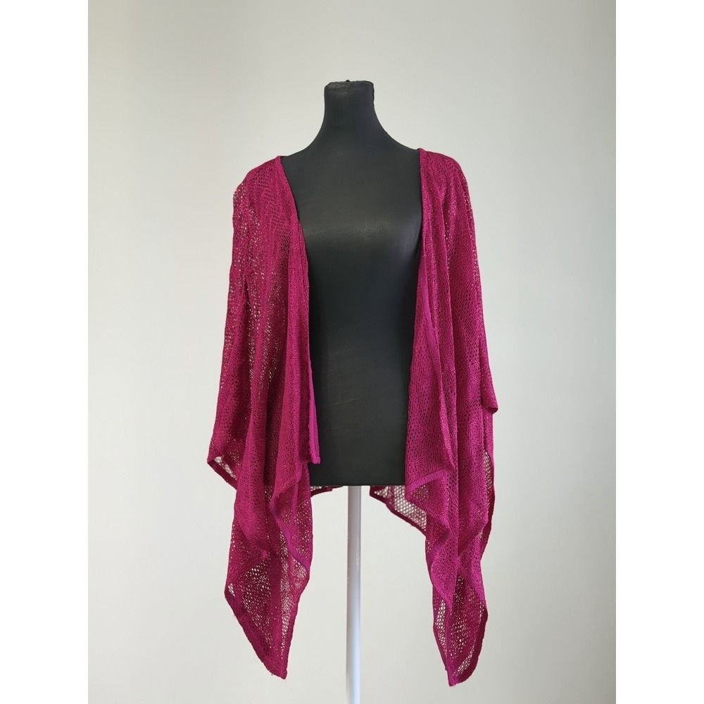 Catherines 2X Fuchsia Pink Open Knit Draped Cardigan Kimono NWT Rayon